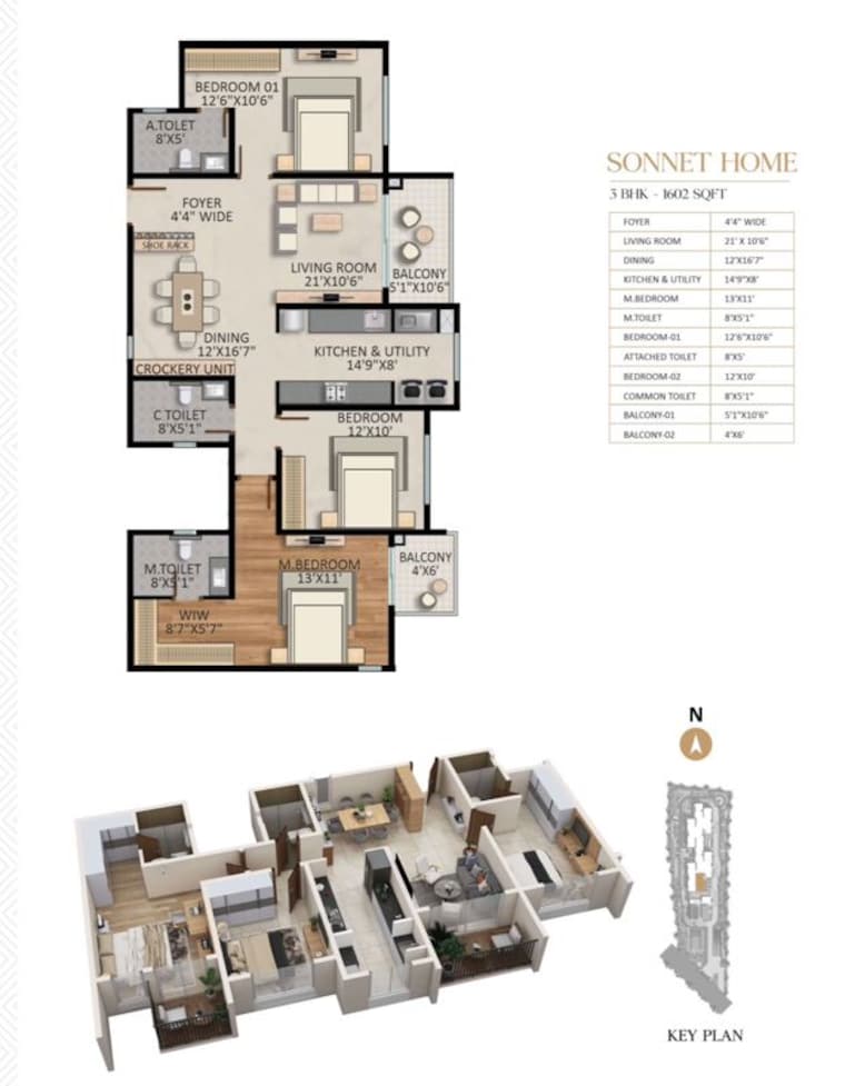 Floor Plan, ruchira-park-east 3 Bedroom 1644 Sq.Ft. Apartment In Kannamangala Bangalore 10765517