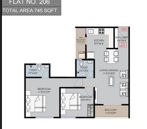 Floor Plan in 2 BHK Apartment at Patharwadi – for Sale