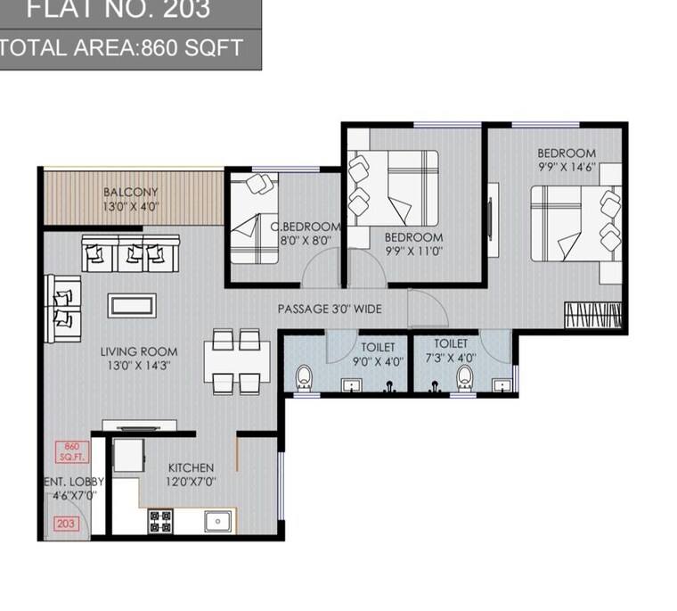 Floor Plan, patharwadi 2 Bedroom 745 Sq.Ft. Apartment In Patharwadi Pune 10766629