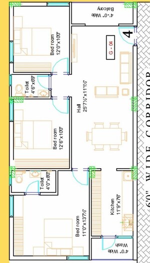 Floor Plan in 3 BHK Apartment at Vasu Sri Sunrise, Gundlapochampalli – for Sale