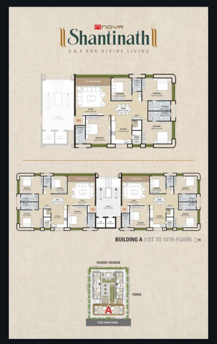 Floor Plan, vesu 3 Bedroom 2250 Sq.Ft. Apartment In Vesu Surat 10484590