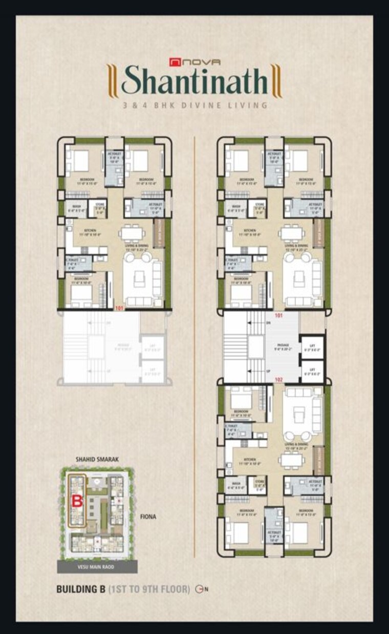 Floor Plan, vesu 3 Bedroom 2250 Sq.Ft. Apartment In Vesu Surat 10484590