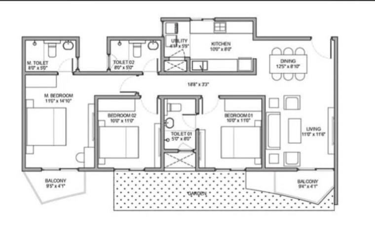 Floor Plan, birla-trimaya 3 Bedroom 1090 Sq.Ft. Apartment In Devanahalli Bangalore 10769251