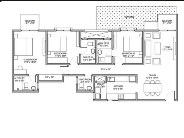 Floor Plan, birla-trimaya 3 Bedroom 1090 Sq.Ft. Apartment In Devanahalli Bangalore 10769251