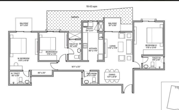 Floor Plan, birla-trimaya 3 Bedroom 1090 Sq.Ft. Apartment In Devanahalli Bangalore 10769251