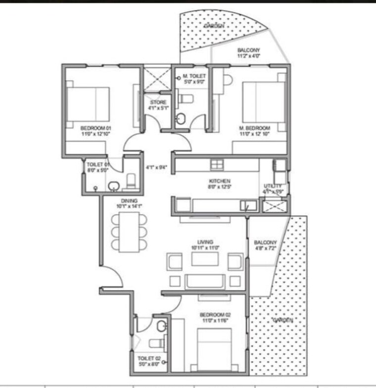 Floor Plan, birla-trimaya 3 Bedroom 1090 Sq.Ft. Apartment In Devanahalli Bangalore 10769251
