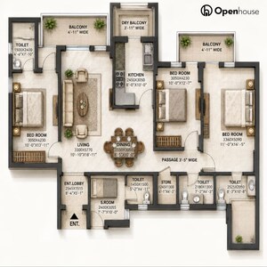 Floor Plan in 3 BHK Apartment at DLF New Town Heights II, Sector 86 – for Sale
