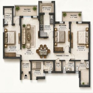 Floor Plan in 3 BHK Apartment at DLF New Town Heights II, Sector 86 – for Sale