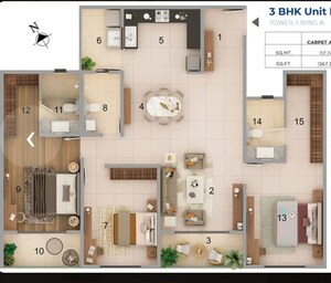 Floor Plan in 2.5 BHK Apartment at Adarsh Lumina, Sarjapur Road – for Sale