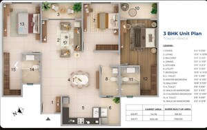Floor Plan in 2.5 BHK Apartment at Adarsh Lumina, Sarjapur Road – for Sale