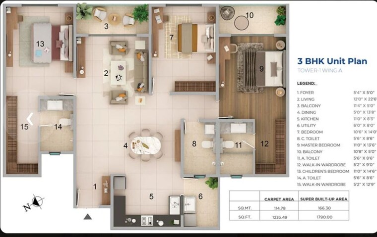 Floor Plan, adarsh-lumina 2.5 Bedroom 1415 Sq.Ft. Apartment In Sarjapur Road Bangalore 10771289