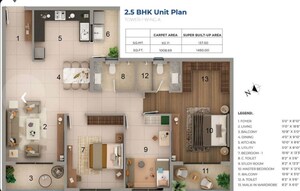 Floor Plan in 2.5 BHK Apartment at Adarsh Lumina, Sarjapur Road – for Sale