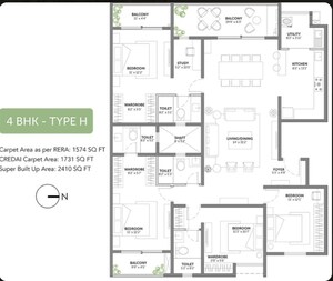 Floor Plan in 3 BHK Apartment at Assetz 63 Degree East, Off Sarjapur Road – for Sale