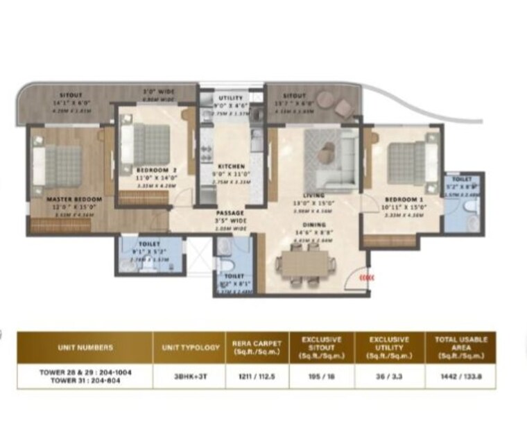 Floor Plan, tata-varnam 3 Bedroom 1681 Sq.Ft. Apartment In Devanahalli Bangalore 10774667