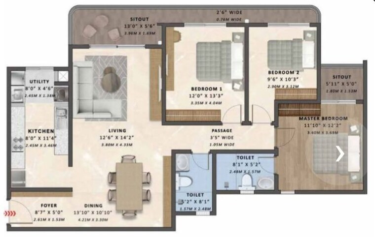 Floor Plan, tata-varnam 3 Bedroom 1681 Sq.Ft. Apartment In Devanahalli Bangalore 10774667