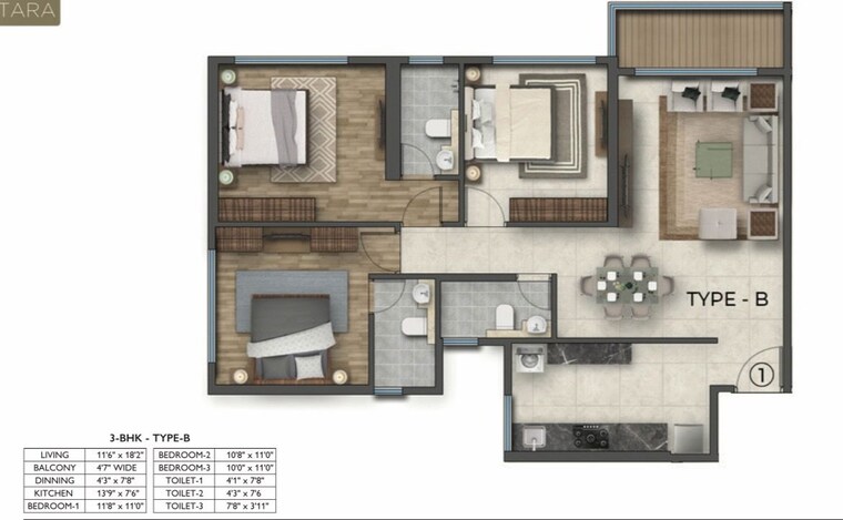 Floor Plan, damji-shamji-mahavir-vista-point 3 Bedroom 924 Sq.Ft. Apartment In Pokhran Road No Two Thane 10775693