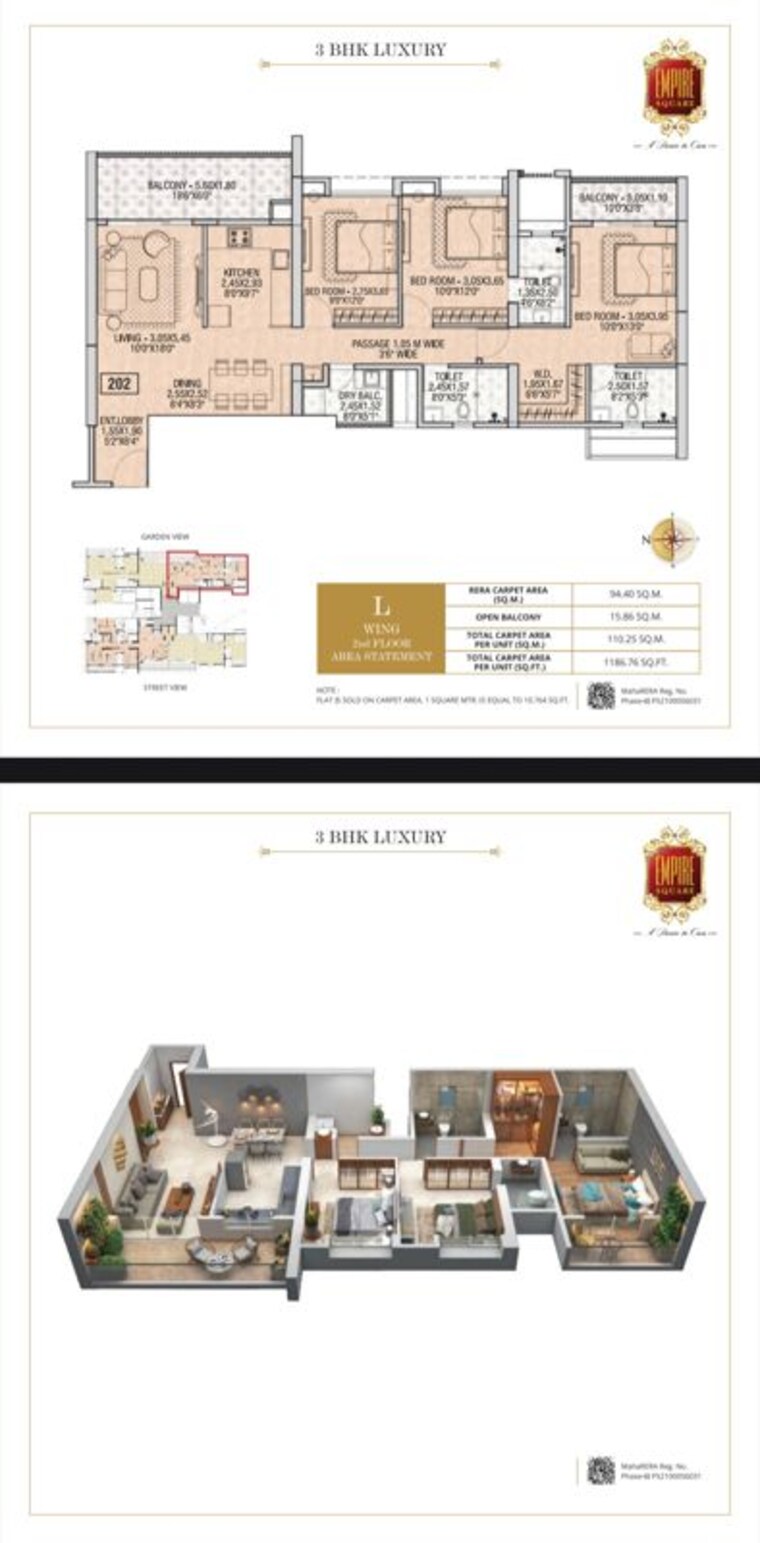 Floor Plan, empire-square 3 Bedroom 1187 Sq.Ft. Apartment In Chinchwad Pune 10776058