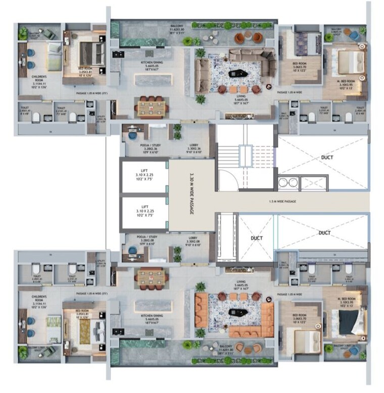Floor Plan, empire-square 3 Bedroom 1187 Sq.Ft. Apartment In Chinchwad Pune 10776058