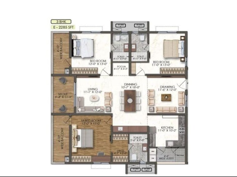 Floor Plan, bricks-marvella 2 Bedroom 1385 Sq.Ft. Apartment In Tellapur Hyderabad 10776220
