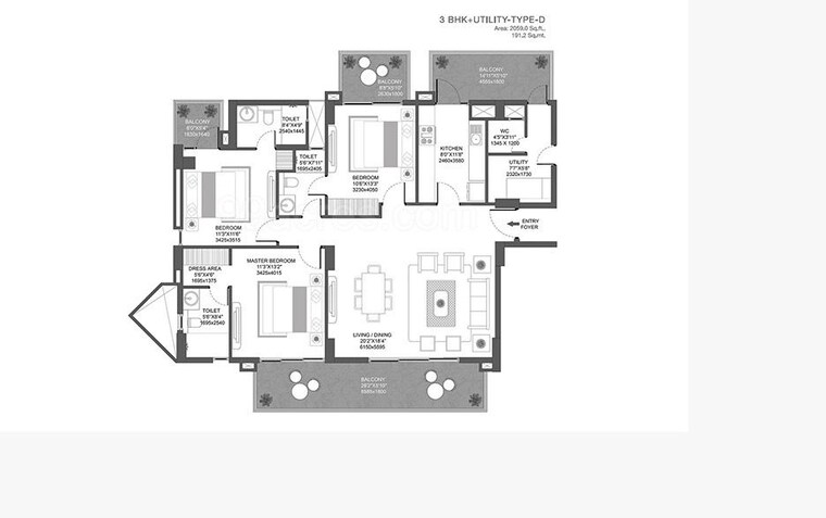 Floor Plan, godrej-icon 3 Bedroom 2059 Sq.Ft. Apartment In Sector 88a Gurgaon 10760125