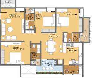 Floor Plan in 3 BHK Apartment at Jayabheri The Sahasra, Serilingampally – for Sale