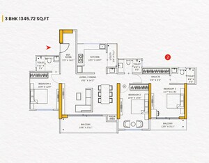 Floor Plan in 3 BHK Apartment at Vishnu Crown, Chinchwad – for Sale