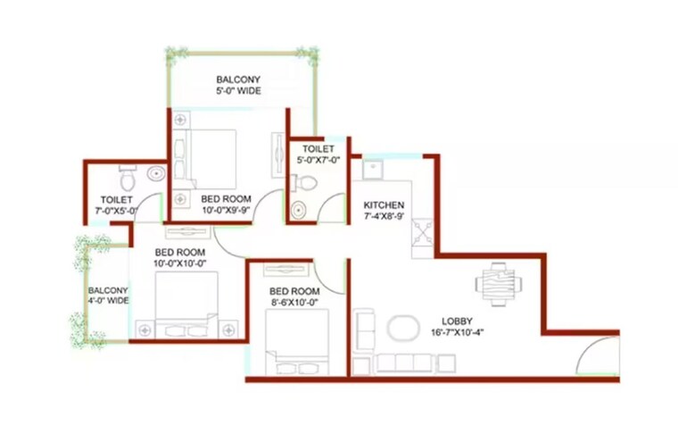 Floor Plan, signature-global-andour-height 2 Bedroom 514 Sq.Ft. Apartment In Sector 71 Gurgaon 10777352
