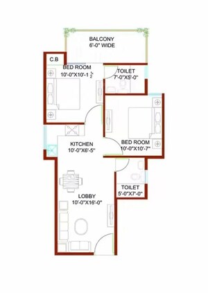 Floor Plan in 2 BHK Apartment at Signature Global Andour Height, Sector 71 – for Sale
