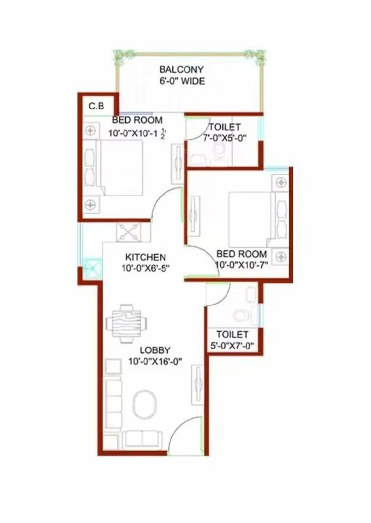 Floor Plan, signature-global-andour-height 2 Bedroom 514 Sq.Ft. Apartment In Sector 71 Gurgaon 10777352