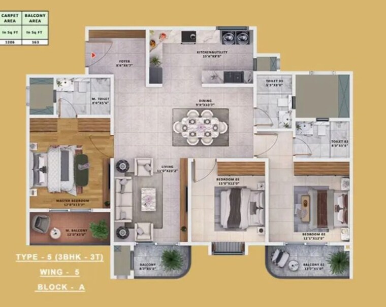 Floor Plan, sattva-vasanta-skye 3 Bedroom 1882 Sq.Ft. Apartment In Devanahalli Bangalore 10769273