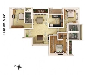 Floor Plan in 3 BHK Apartment at RJ Lake Gardenia, Old Madras Road – for Sale