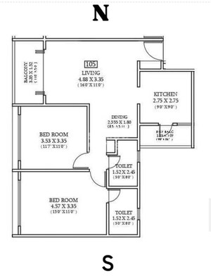 Floor Plan in 2 BHK Apartment at Zen Elite, Kharadi – for Sale