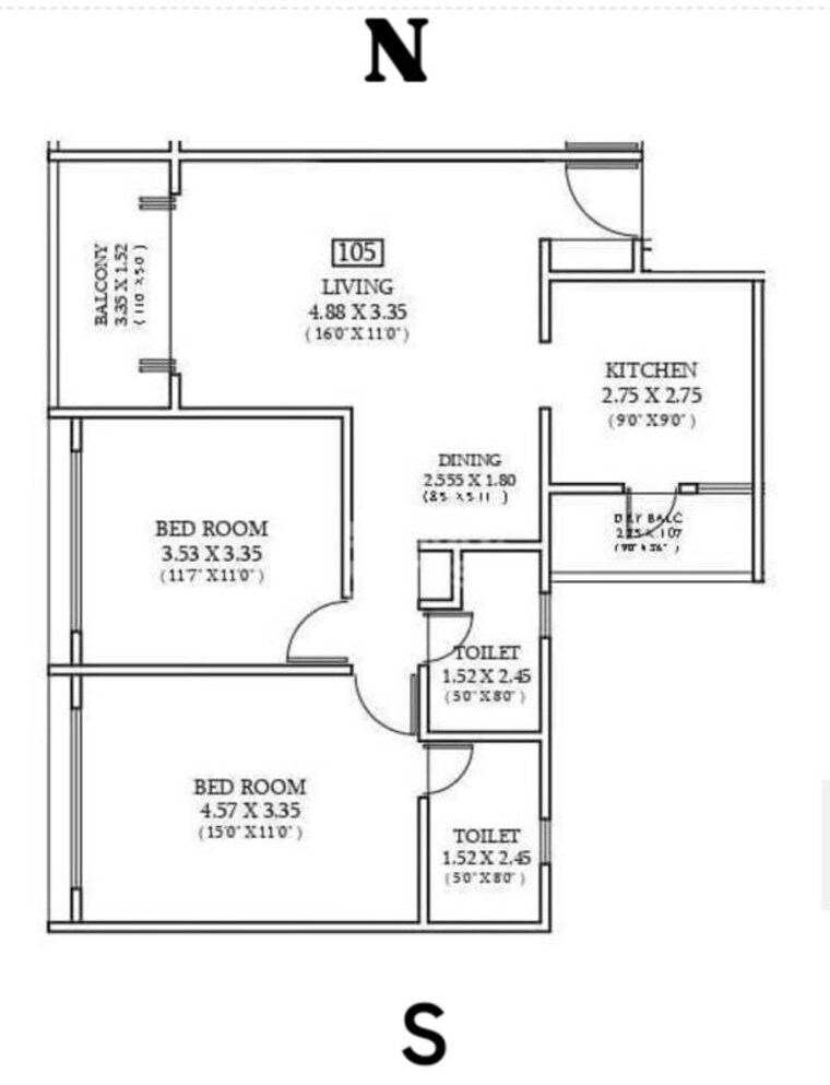 Floor Plan, zen-elite 2 Bedroom 836 Sq.Ft. Apartment In Kharadi Pune 10779468