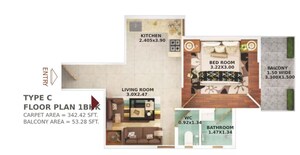 Floor Plan in 1 BHK Apartment at Pyramid Infinity, Sector 70 – for Rent