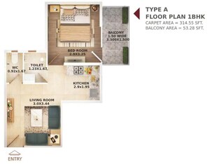 Floor Plan in 1 BHK Apartment at Pyramid Infinity, Sector 70 – for Rent