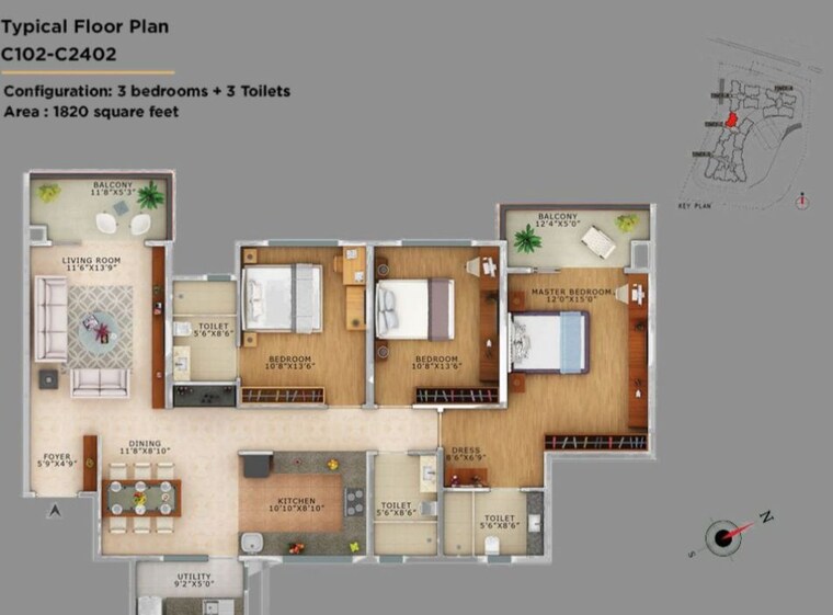 Floor Plan, vaswani-exquisite 3 Bedroom 1890 Sq.Ft. Apartment In Whitefield Bangalore 10782212