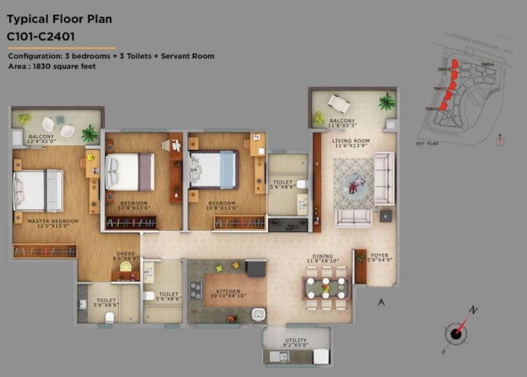 Floor Plan, vaswani-exquisite 3 Bedroom 1890 Sq.Ft. Apartment In Whitefield Bangalore 10782212
