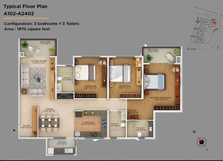Floor Plan, vaswani-exquisite 3 Bedroom 1890 Sq.Ft. Apartment In Whitefield Bangalore 10782212