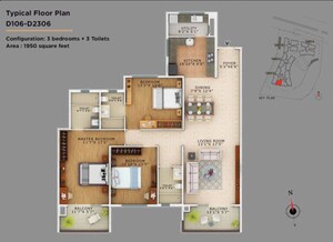 Floor Plan in 3 BHK Apartment at Vaswani Exquisite, Whitefield – for Sale