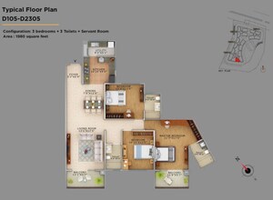 Floor Plan in 3 BHK Apartment at Vaswani Exquisite, Whitefield – for Sale