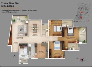 Floor Plan in 3 BHK Apartment at Vaswani Exquisite, Whitefield – for Sale