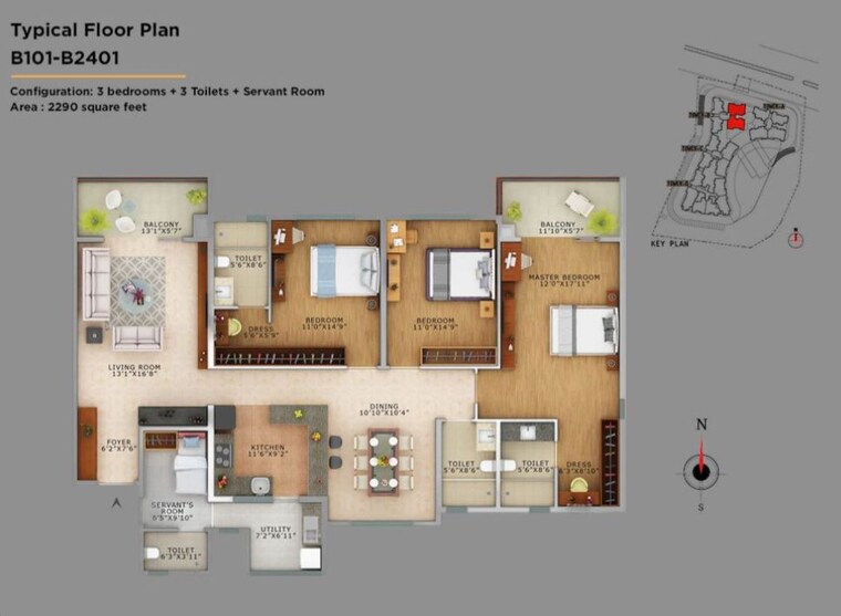 Floor Plan, vaswani-exquisite 3 Bedroom 1890 Sq.Ft. Apartment In Whitefield Bangalore 10782212