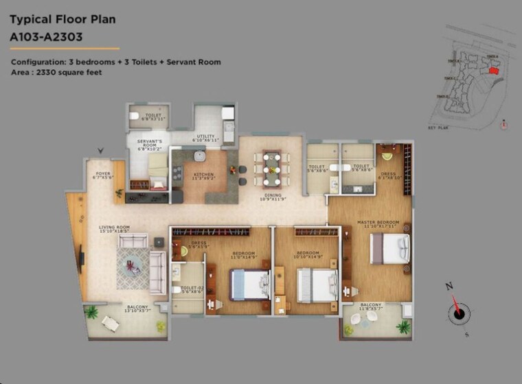 Floor Plan, vaswani-exquisite 3 Bedroom 1890 Sq.Ft. Apartment In Whitefield Bangalore 10782212