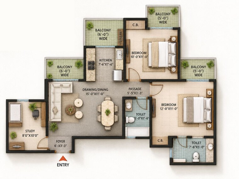 Floor Plan, stellar-jeevan 2 Bedroom 1160 Sq.Ft. Apartment In Sector 1 Greater Noida Greater Noida 10782415