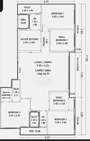 Floor Plan in 3 BHK Apartment at Dadar West – for Rent