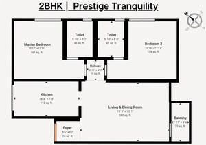 Floor Plan in 2 BHK Apartment at Prestige Tranquility, Budigere – for Sale
