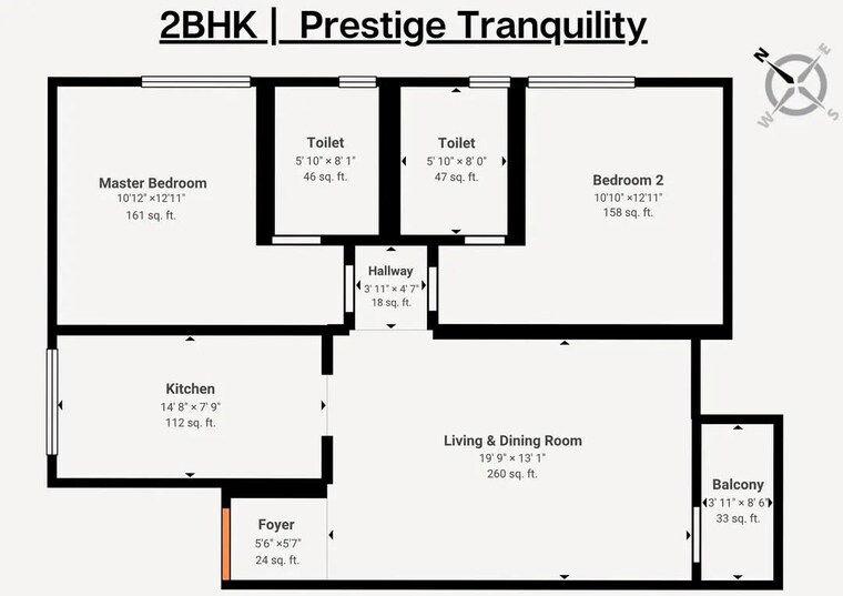 Floor Plan, prestige-tranquility 2 Bedroom 1162 Sq.Ft. Apartment In Budigere Bangalore 10782854
