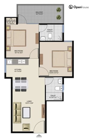 Floor Plan in 2 BHK Apartment at Suncity Avenue 102, Sector 102 – for Sale