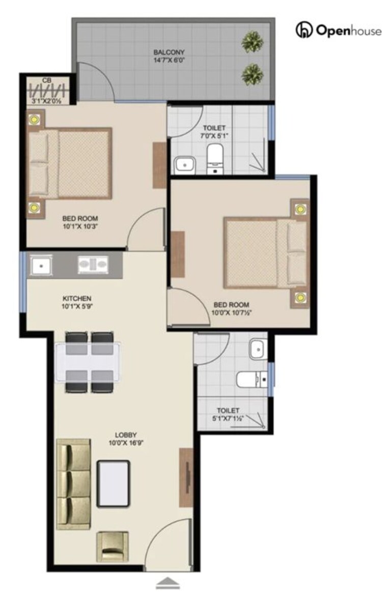 Floor Plan, suncity-avenue-102 2 Bedroom 673 Sq.Ft. Apartment In Sector 102 Gurgaon 10784131