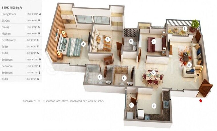 Floor Plan, nyati-empire 3 Bedroom 1450 Sq.Ft. Apartment In Kharadi Pune 10784464